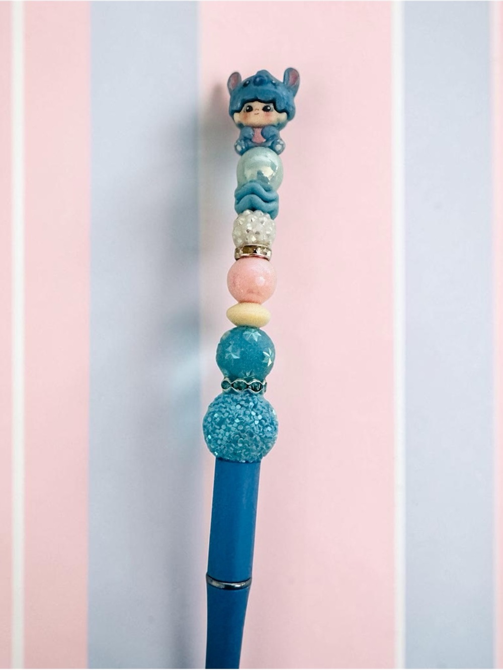 Disney Blue Beaded Character Pen with Pink & Cream Accents